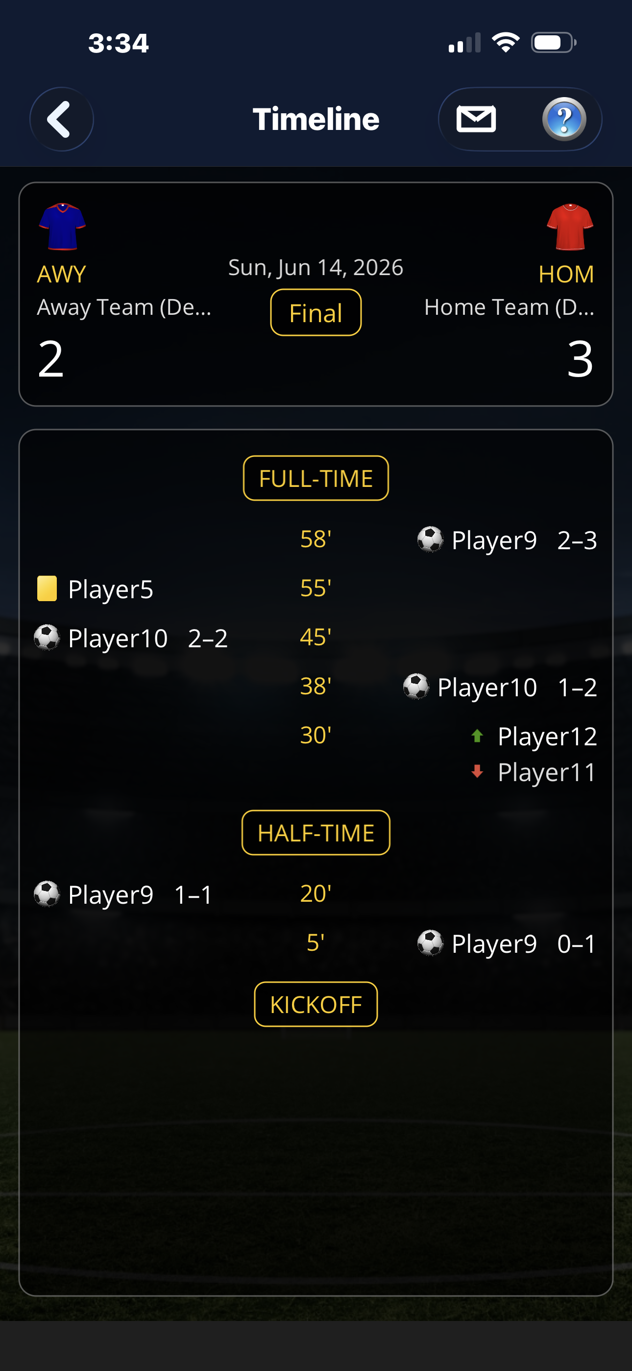 Match timeline screen