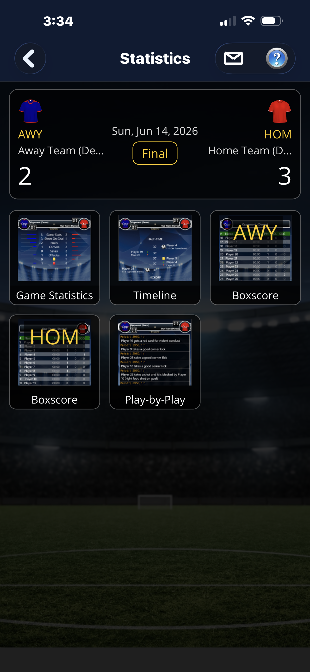 Statistics hub screen