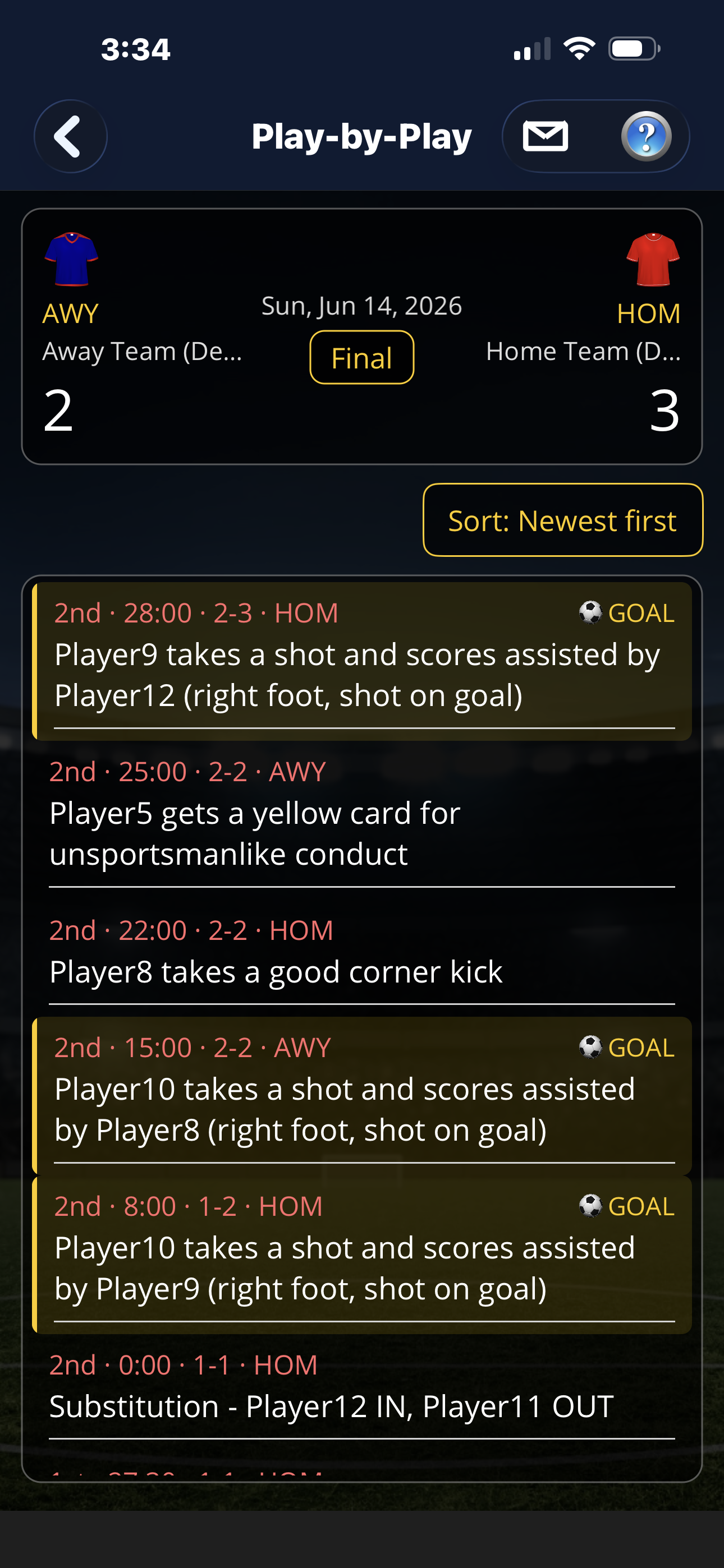 Play-by-play screen